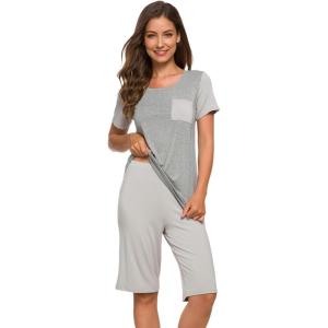 image:imageWiWi Pajamas for Women Super Soft Pajama Sets Cooling Short Sleeve Top Capri Pants Viscose from Bamboo Sleepwear Pjs S4XBlight Grey