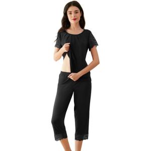 image:imageWiWi Pajamas for Women Super Soft Pajama Sets Cooling Short Sleeve Top Capri Pants Viscose from Bamboo Sleepwear Pjs S4XCblack
