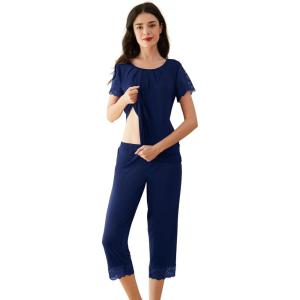 image:imageWiWi Pajamas for Women Super Soft Pajama Sets Cooling Short Sleeve Top Capri Pants Viscose from Bamboo Sleepwear Pjs S4XCnavy