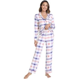 image:imageWiWi Viscose from Bamboo Womens Pajamas Set Super Soft Button Down Top and Pants Sleepwear Cooling Pjs S3XAblue Plaid