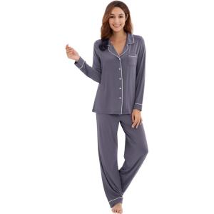 image:imageWiWi Viscose from Bamboo Womens Pajamas Set Super Soft Button Down Top and Pants Sleepwear Cooling Pjs S3XAdark Grey
