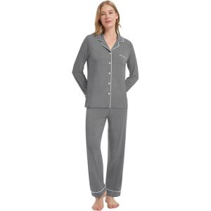 image:imageWiWi Viscose from Bamboo Womens Pajamas Set Super Soft Button Down Top and Pants Sleepwear Cooling Pjs S3XAdark Heather Grey