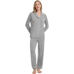 image:imageWiWi Viscose from Bamboo Womens Pajamas Set Super Soft Button Down Top and Pants Sleepwear Cooling Pjs S3XAheather Grey
