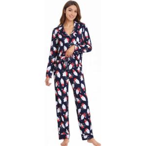 image:imageWiWi Viscose from Bamboo Womens Pajamas Set Super Soft Button Down Top and Pants Sleepwear Cooling Pjs S3XAsanta Claus on Navy