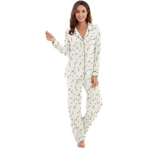 image:imageWiWi Viscose from Bamboo Womens Pajamas Set Super Soft Button Down Top and Pants Sleepwear Cooling Pjs S3XAski