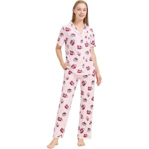 image:imageWiWi Viscose from Bamboo Womens Pajamas Set Super Soft Button Down Top and Pants Sleepwear Cooling Pjs S3XBcoffee Cup