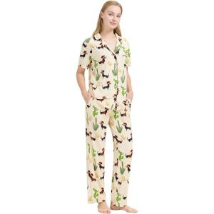image:imageWiWi Viscose from Bamboo Womens Pajamas Set Super Soft Button Down Top and Pants Sleepwear Cooling Pjs S3XBdog and Cactus