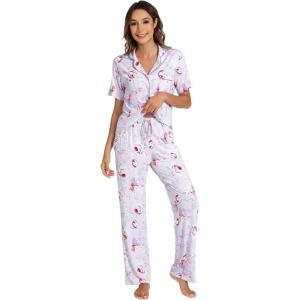 image:imageWiWi Viscose from Bamboo Womens Pajamas Set Super Soft Button Down Top and Pants Sleepwear Cooling Pjs S3XBgreyPeony