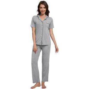 image:imageWiWi Viscose from Bamboo Womens Pajamas Set Super Soft Button Down Top and Pants Sleepwear Cooling Pjs S3XBheather Grey