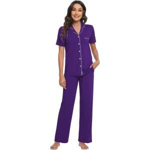 image:imageWiWi Viscose from Bamboo Womens Pajamas Set Super Soft Button Down Top and Pants Sleepwear Cooling Pjs S3XBlilac