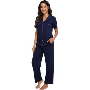 image:imageWiWi Viscose from Bamboo Womens Pajamas Set Super Soft Button Down Top and Pants Sleepwear Cooling Pjs S3XBnavy