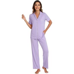 image:imageWiWi Viscose from Bamboo Womens Pajamas Set Super Soft Button Down Top and Pants Sleepwear Cooling Pjs S3XBtaro Purple