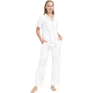 image:imageWiWi Viscose from Bamboo Womens Pajamas Set Super Soft Button Down Top and Pants Sleepwear Cooling Pjs S3XBwhite Stars