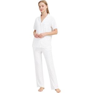 image:imageWiWi Viscose from Bamboo Womens Pajamas Set Super Soft Button Down Top and Pants Sleepwear Cooling Pjs S3XBwhiteBlack Dots