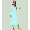 image:imageWiWi Nightgowns for Women Super Soft Sleepwear Long Sleeve V Neck Nightshirts Viscose from Bamboo Cooling Nightdress SXXLAaqua