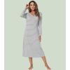 image:imageWiWi Nightgowns for Women Super Soft Sleepwear Long Sleeve V Neck Nightshirts Viscose from Bamboo Cooling Nightdress SXXLAgrey White Stripe