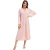 image:imageWiWi Nightgowns for Women Super Soft Sleepwear Long Sleeve V Neck Nightshirts Viscose from Bamboo Cooling Nightdress SXXLBcream Pink