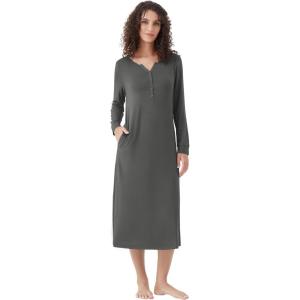 image:imageWiWi Nightgowns for Women Super Soft Sleepwear Long Sleeve V Neck Nightshirts Viscose from Bamboo Cooling Nightdress SXXLAcharcoal
