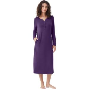 image:imageWiWi Nightgowns for Women Super Soft Sleepwear Long Sleeve V Neck Nightshirts Viscose from Bamboo Cooling Nightdress SXXLAdark Purple
