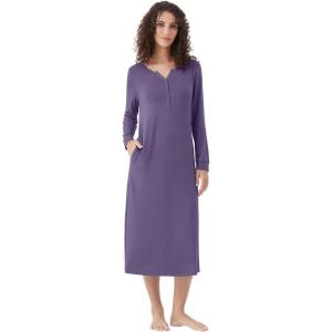 image:imageWiWi Nightgowns for Women Super Soft Sleepwear Long Sleeve V Neck Nightshirts Viscose from Bamboo Cooling Nightdress SXXLAlavender