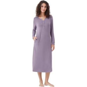 image:imageWiWi Nightgowns for Women Super Soft Sleepwear Long Sleeve V Neck Nightshirts Viscose from Bamboo Cooling Nightdress SXXLAviolet