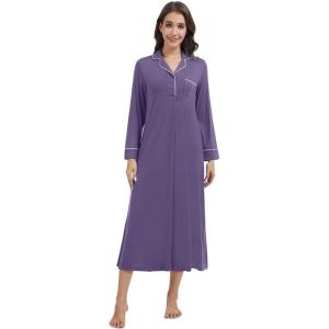 image:imageWiWi Nightgowns for Women Super Soft Sleepwear Long Sleeve V Neck Nightshirts Viscose from Bamboo Cooling Nightdress SXXLBlavender