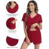 image:imageWiWi Viscose from Bamboo Pajamas Set for Women Super Soft Short Sleeve Cooling Summer Plus Size Pjs Sets Sleepwear S4XBwine Red