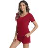 image:imageWiWi Viscose from Bamboo Pajamas Set for Women Super Soft Short Sleeve Cooling Summer Plus Size Pjs Sets Sleepwear S4XBwine Red