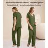 image:imageWiWi Womens Viscose from Bamboo Pajamas Set Short Sleeve Top with Pants Pjs Soft V Neck Sleepwear Lightweight Loungewear S3XAarmy Green