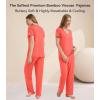 image:imageWiWi Womens Viscose from Bamboo Pajamas Set Short Sleeve Top with Pants Pjs Soft V Neck Sleepwear Lightweight Loungewear S3XAcoral