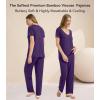image:imageWiWi Womens Viscose from Bamboo Pajamas Set Short Sleeve Top with Pants Pjs Soft V Neck Sleepwear Lightweight Loungewear S3XAdark Purple