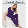 image:imageWiWi Womens Viscose from Bamboo Pajamas Set Short Sleeve Top with Pants Pjs Soft V Neck Sleepwear Lightweight Loungewear S3XAdark Purple
