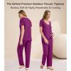 image:imageWiWi Womens Viscose from Bamboo Pajamas Set Short Sleeve Top with Pants Pjs Soft V Neck Sleepwear Lightweight Loungewear S3XAdark Reddish Purple