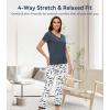 image:imageWiWi Womens Viscose from Bamboo Pajamas Set Short Sleeve Top with Pants Pjs Soft V Neck Sleepwear Lightweight Loungewear S3XAgreen Feather