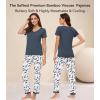 image:imageWiWi Womens Viscose from Bamboo Pajamas Set Short Sleeve Top with Pants Pjs Soft V Neck Sleepwear Lightweight Loungewear S3XAgreen Feather