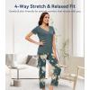 image:imageWiWi Womens Viscose from Bamboo Pajamas Set Short Sleeve Top with Pants Pjs Soft V Neck Sleepwear Lightweight Loungewear S3XAgreenFloral