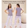 image:imageWiWi Womens Viscose from Bamboo Pajamas Set Short Sleeve Top with Pants Pjs Soft V Neck Sleepwear Lightweight Loungewear S3XAgreyPeony