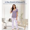 image:imageWiWi Womens Viscose from Bamboo Pajamas Set Short Sleeve Top with Pants Pjs Soft V Neck Sleepwear Lightweight Loungewear S3XAgreyPeony