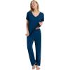 image:imageWiWi Womens Viscose from Bamboo Pajamas Set Short Sleeve Top with Pants Pjs Soft V Neck Sleepwear Lightweight Loungewear S3XAink Blue