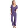 image:imageWiWi Womens Viscose from Bamboo Pajamas Set Short Sleeve Top with Pants Pjs Soft V Neck Sleepwear Lightweight Loungewear S3XAlavender