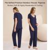 image:imageWiWi Womens Viscose from Bamboo Pajamas Set Short Sleeve Top with Pants Pjs Soft V Neck Sleepwear Lightweight Loungewear S3XAnavy