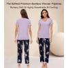 image:imageWiWi Womens Viscose from Bamboo Pajamas Set Short Sleeve Top with Pants Pjs Soft V Neck Sleepwear Lightweight Loungewear S3XAnavyFloral