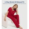 image:imageWiWi Womens Viscose from Bamboo Pajamas Set Short Sleeve Top with Pants Pjs Soft V Neck Sleepwear Lightweight Loungewear S3XAwine Red