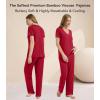 image:imageWiWi Womens Viscose from Bamboo Pajamas Set Short Sleeve Top with Pants Pjs Soft V Neck Sleepwear Lightweight Loungewear S3XAwine Red