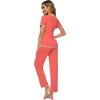 image:imageWiWi Womens Viscose from Bamboo Pajamas Set Short Sleeve Top with Pants Pjs Soft V Neck Sleepwear Lightweight Loungewear S3XBcoral