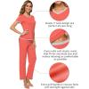 image:imageWiWi Womens Viscose from Bamboo Pajamas Set Short Sleeve Top with Pants Pjs Soft V Neck Sleepwear Lightweight Loungewear S3XBcoral