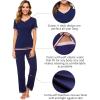image:imageWiWi Womens Viscose from Bamboo Pajamas Set Short Sleeve Top with Pants Pjs Soft V Neck Sleepwear Lightweight Loungewear S3XBnavy
