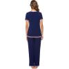 image:imageWiWi Womens Viscose from Bamboo Pajamas Set Short Sleeve Top with Pants Pjs Soft V Neck Sleepwear Lightweight Loungewear S3XBnavy