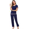 image:imageWiWi Womens Viscose from Bamboo Pajamas Set Short Sleeve Top with Pants Pjs Soft V Neck Sleepwear Lightweight Loungewear S3XBnavy