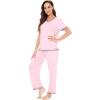 image:imageWiWi Womens Viscose from Bamboo Pajamas Set Short Sleeve Top with Pants Pjs Soft V Neck Sleepwear Lightweight Loungewear S3XBpink